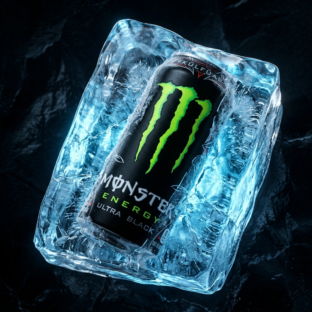 Monster Energy encapsulado en hielo glacial